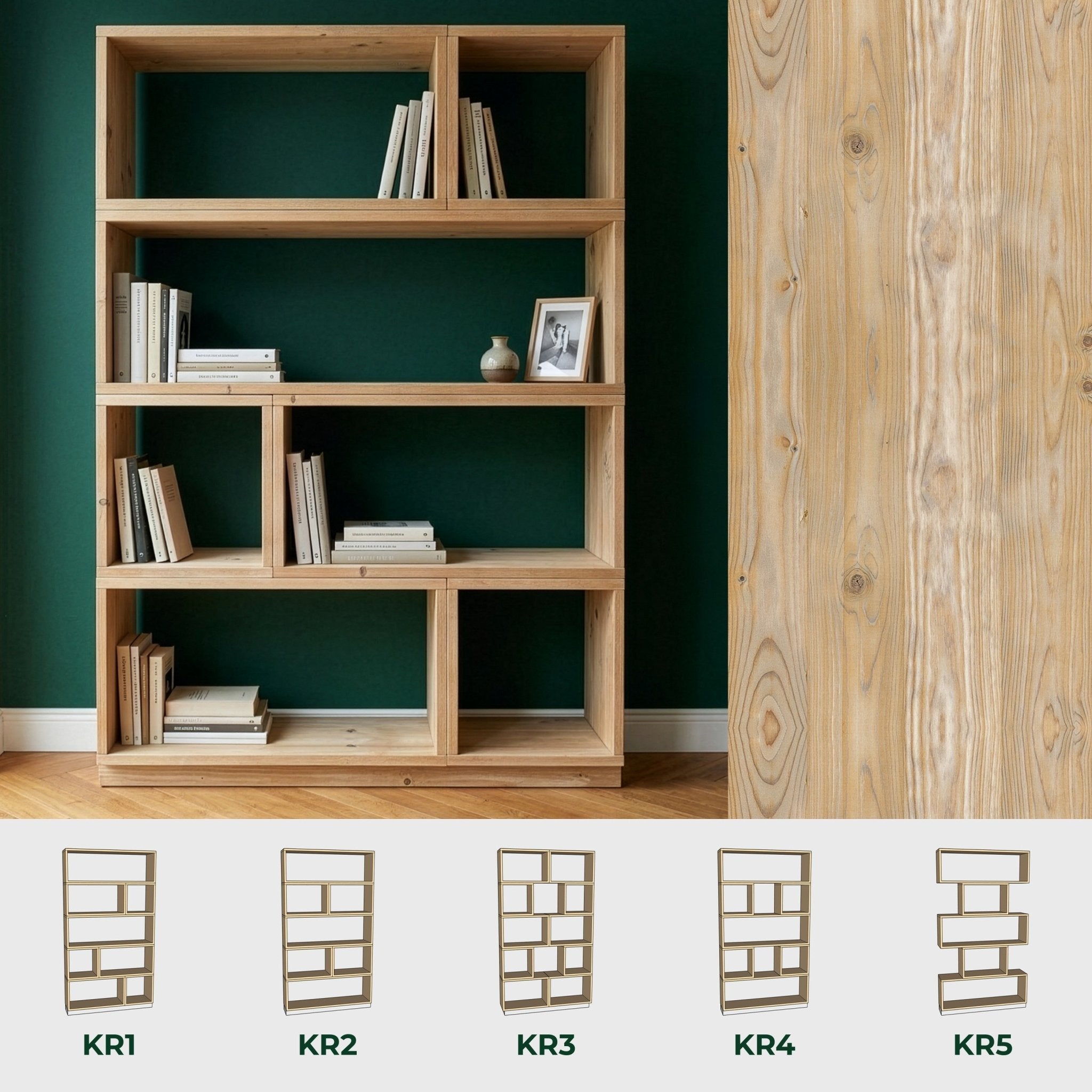 Modulares Bücherregal aus Bauholz – Kombi Regal 24