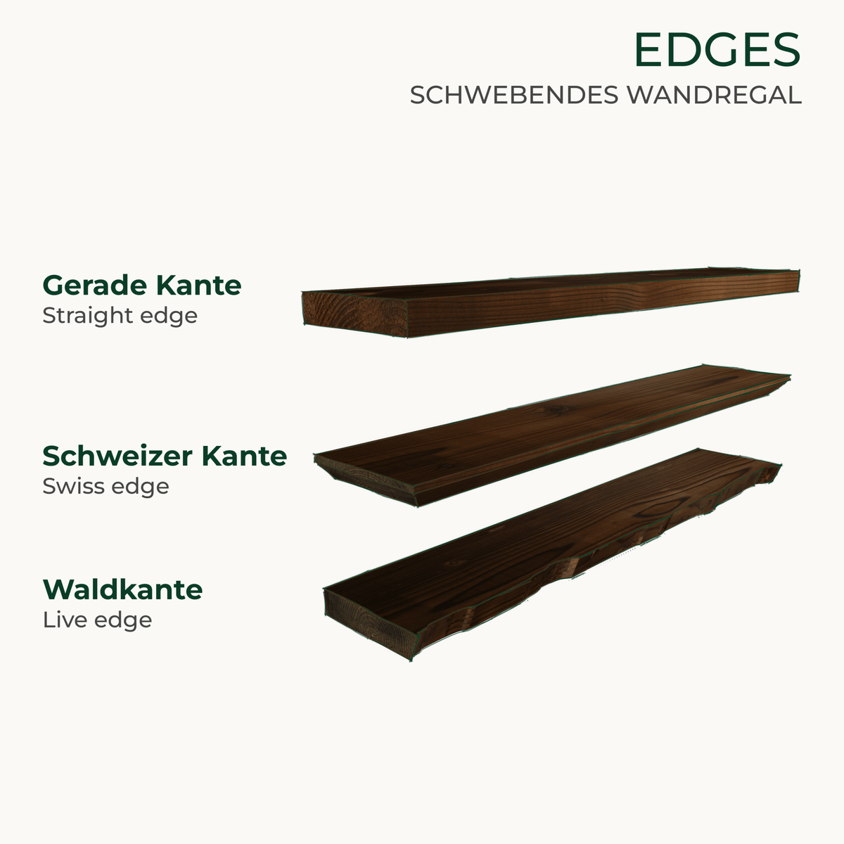 Schwebendes Wandregal aus Bauholz | Verbrannt | 30 bis 200 cm breit