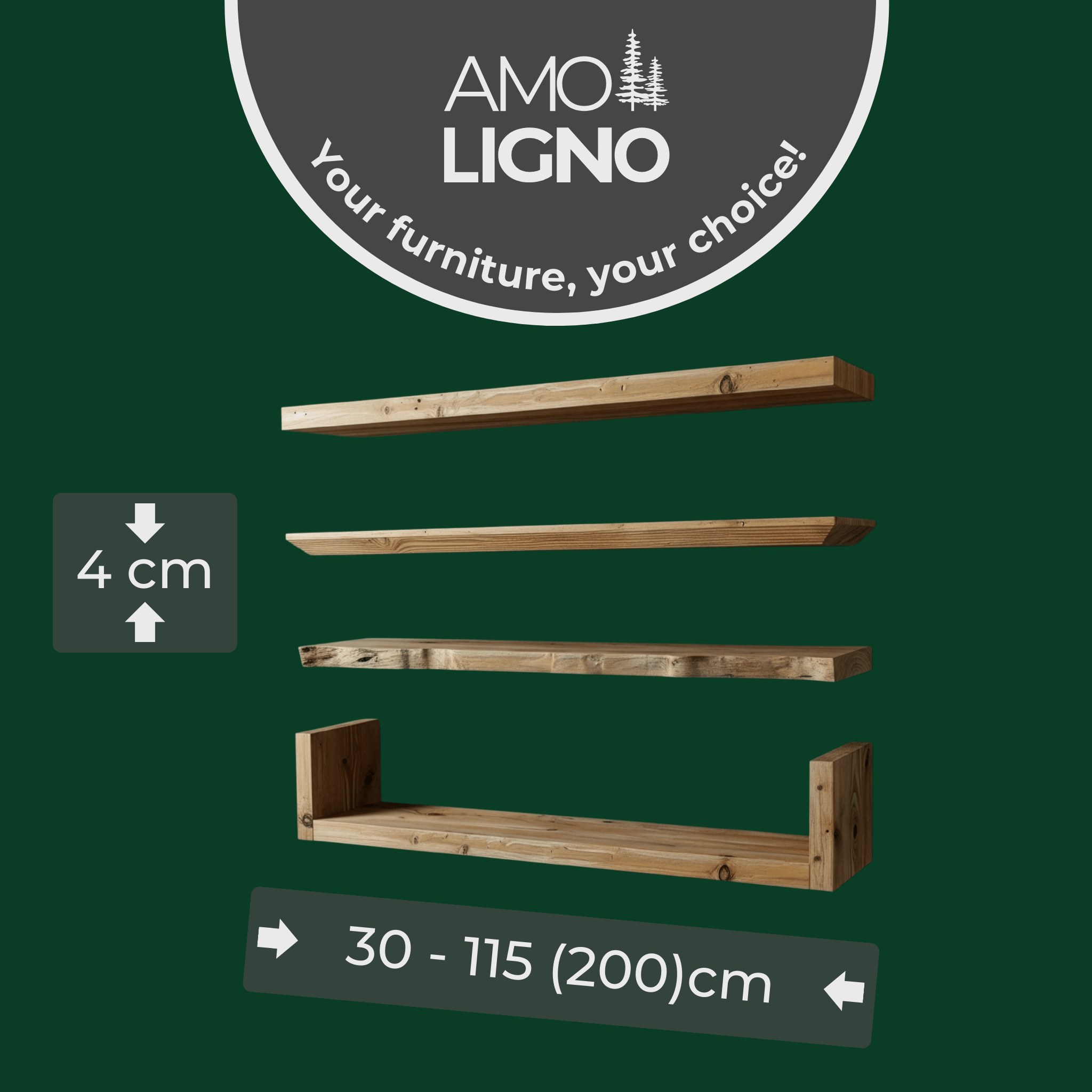 Schwebendes Wandregal | U - Form | 27cm - Amoligno - Wandregale