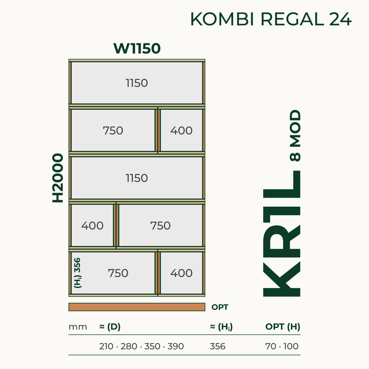 Modulares Standregal aus Bauholz | Kombi Regal 24 | Bücherregal, Raumteiler, Aktenregal - Amoligno - Modulares Standregal