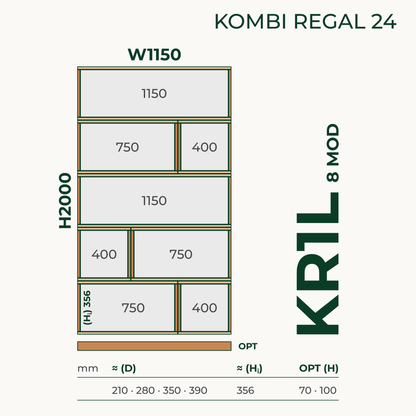 Modulares Standregal aus Bauholz | Kombi Regal 24 | Bücherregal, Raumteiler, Aktenregal - Amoligno - Modulares Standregal