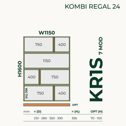 Modulares Standregal aus Bauholz | Kombi Regal 24 | Bücherregal, Raumteiler, Aktenregal - Amoligno - Modulares Standregal