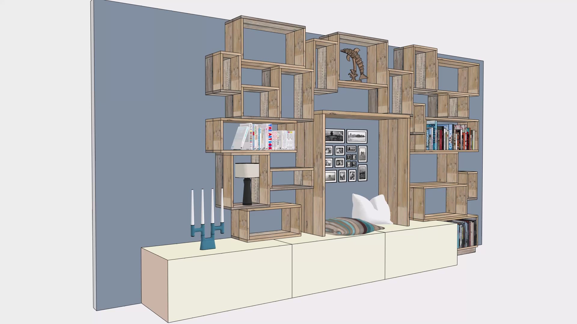 Modular shelf made of timber 30cm deep, USED optics
