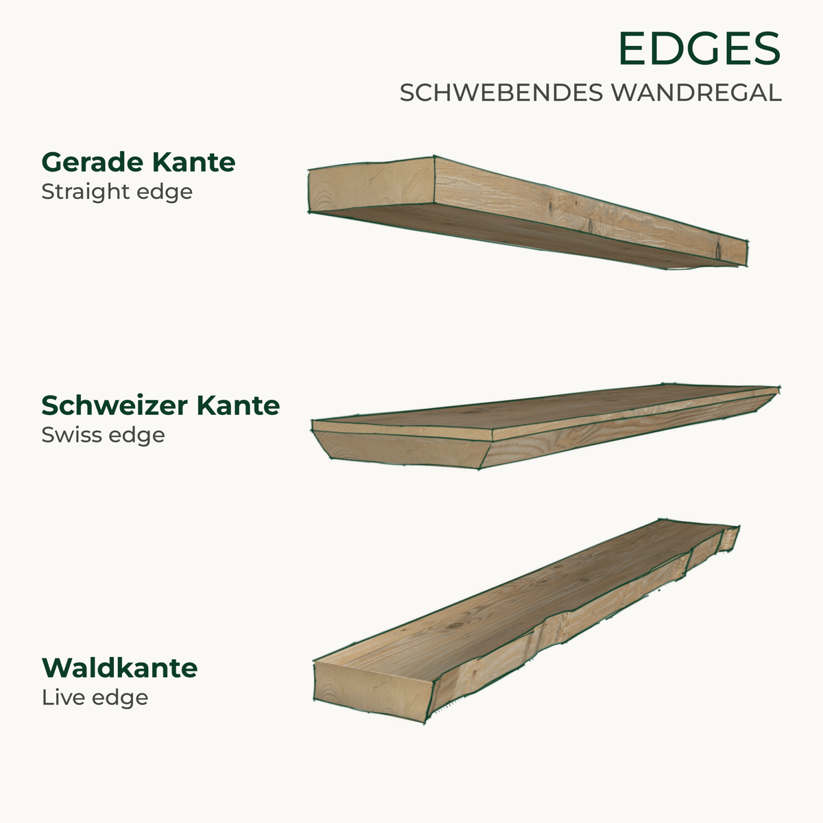 Schwebendes Wandregal aus Bauholz | Used | 30 bis 200 cm breit