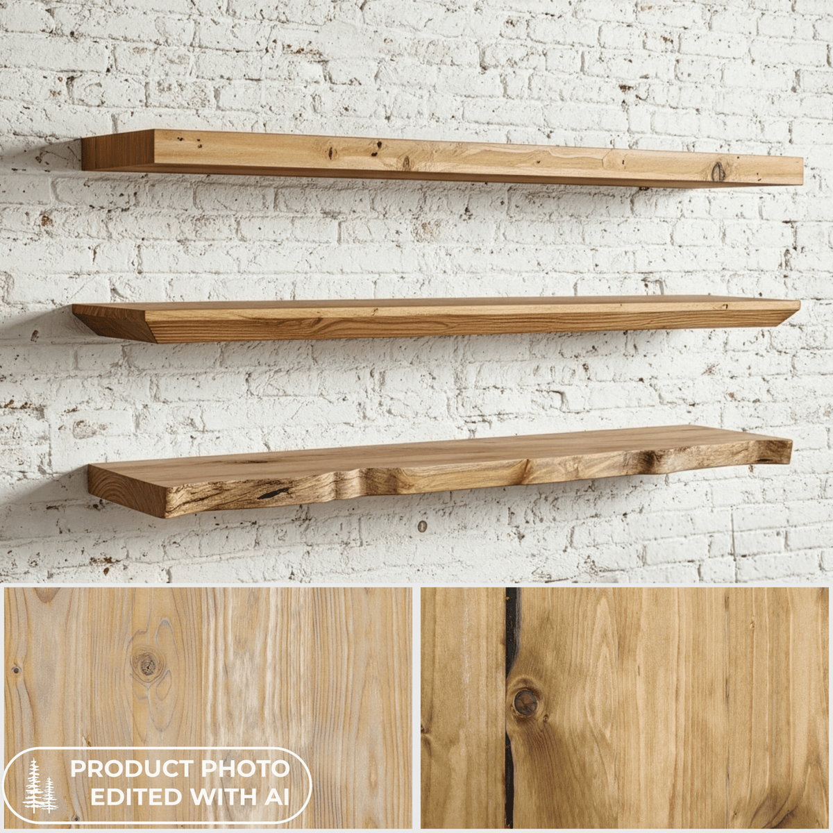 Schwebendes Wandregal aus Bauholz | Used | 30 bis 200 cm breit - Amoligno - Wandregale