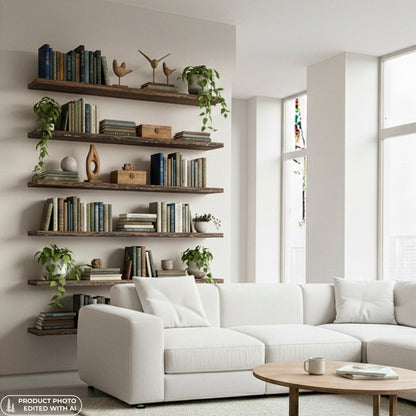 Schwebendes Wandregal aus Bauholz | Verbrannt | 30 bis 200 cm breit - Amoligno - Wandregale