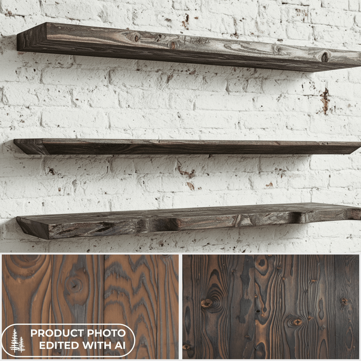 Schwebendes Wandregal aus Bauholz | Verbrannt | 30 bis 200 cm breit - Amoligno - Wandregale