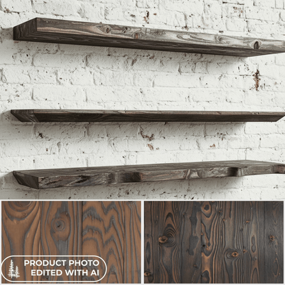 Schwebendes Wandregal aus Bauholz | Verbrannt | 30 bis 200 cm breit - Amoligno - Wandregale