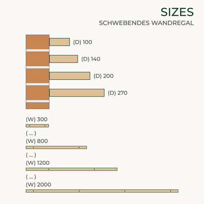 Schwebendes Wandregal aus Bauholz | Verbrannt | 30 bis 200 cm breit - Amoligno - Wandregale