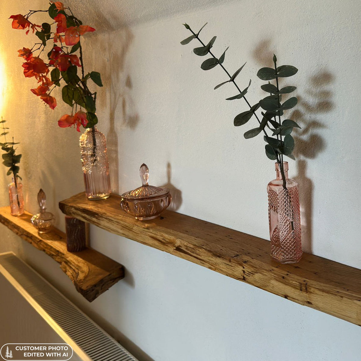 Schwebendes Wandregal aus Wildeiche | massiv | 15 bis 25 cm tief | 30 bis 200 cm breit - Amoligno - Wandregale