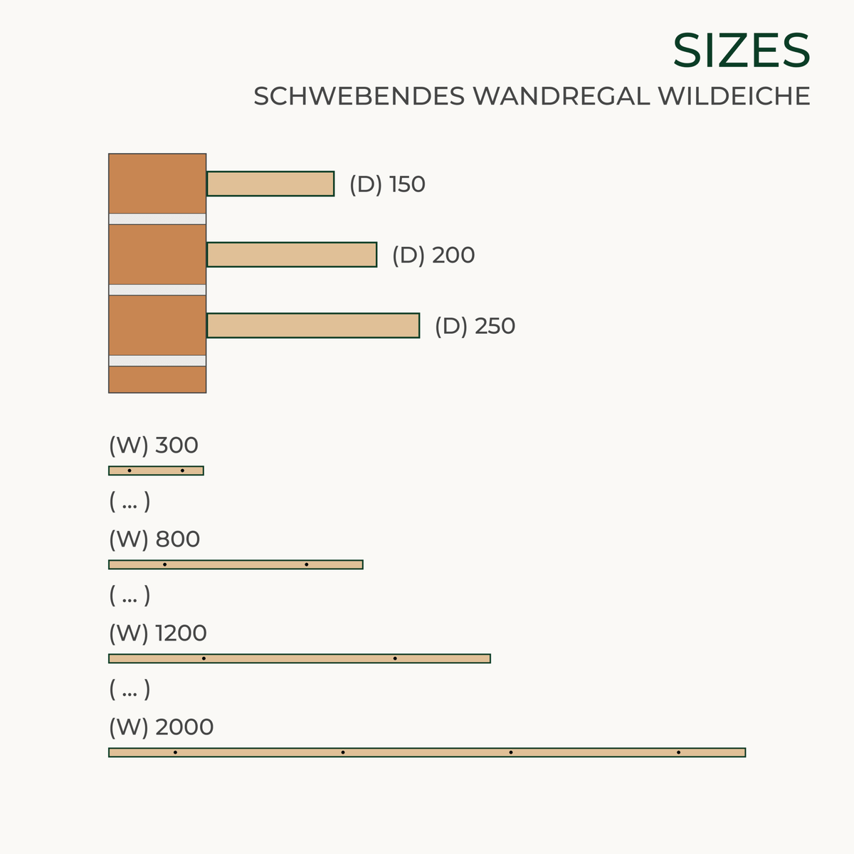 Schwebendes Wandregal aus Wildeiche | massiv | 15 bis 25 cm tief | 30 bis 200 cm breit - Amoligno - Wandregale