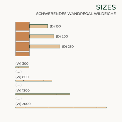 Schwebendes Wandregal aus Wildeiche | massiv | 15 bis 25 cm tief | 30 bis 200 cm breit - Amoligno - Wandregale
