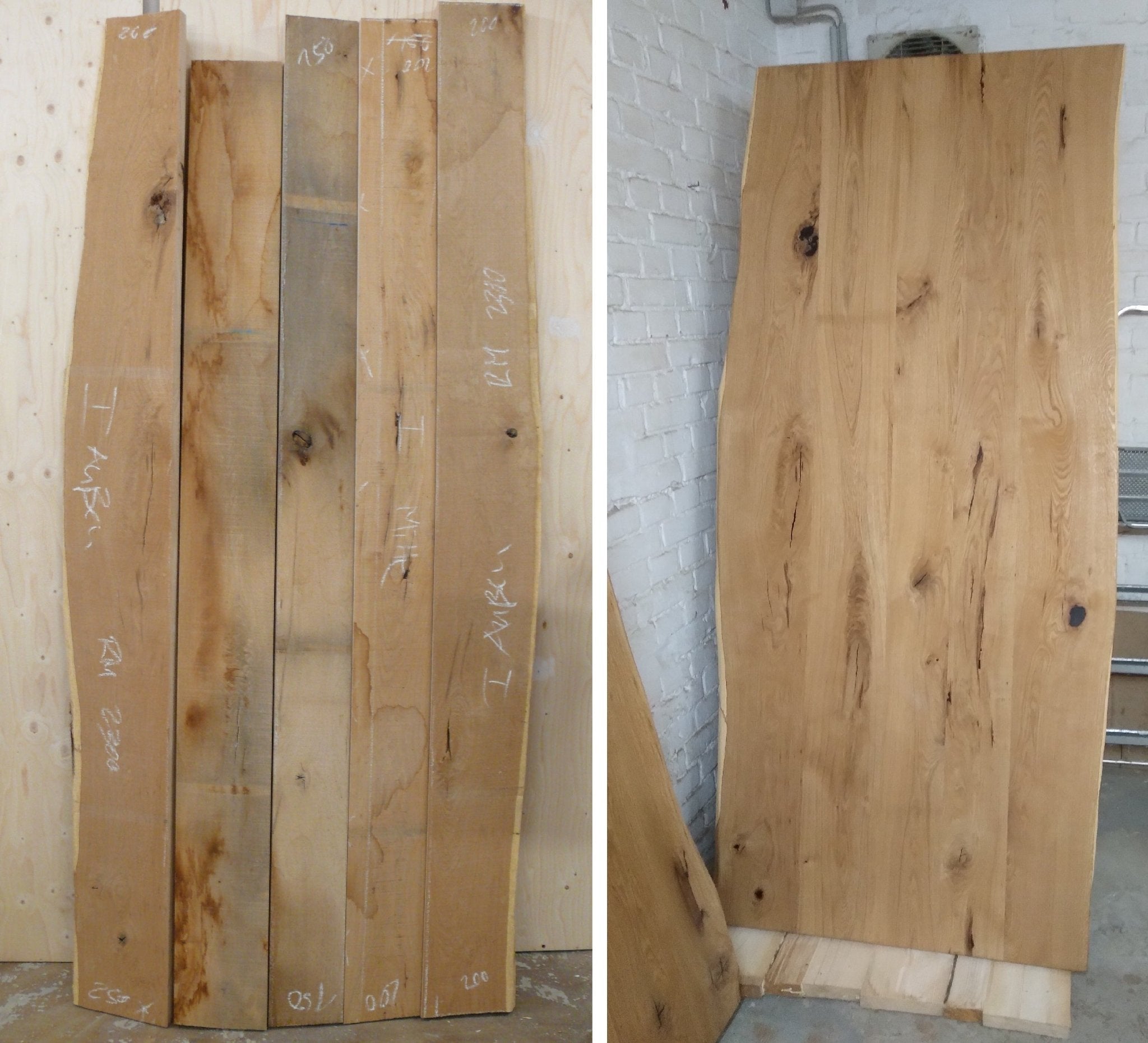 Aktion 25%: Handgefertigte Massivholz - Tischplatte „TIPLA 01“ aus Wurmeiche, mit Waldkante , sofort lieferbar - Amoligno - Tische & Bänke