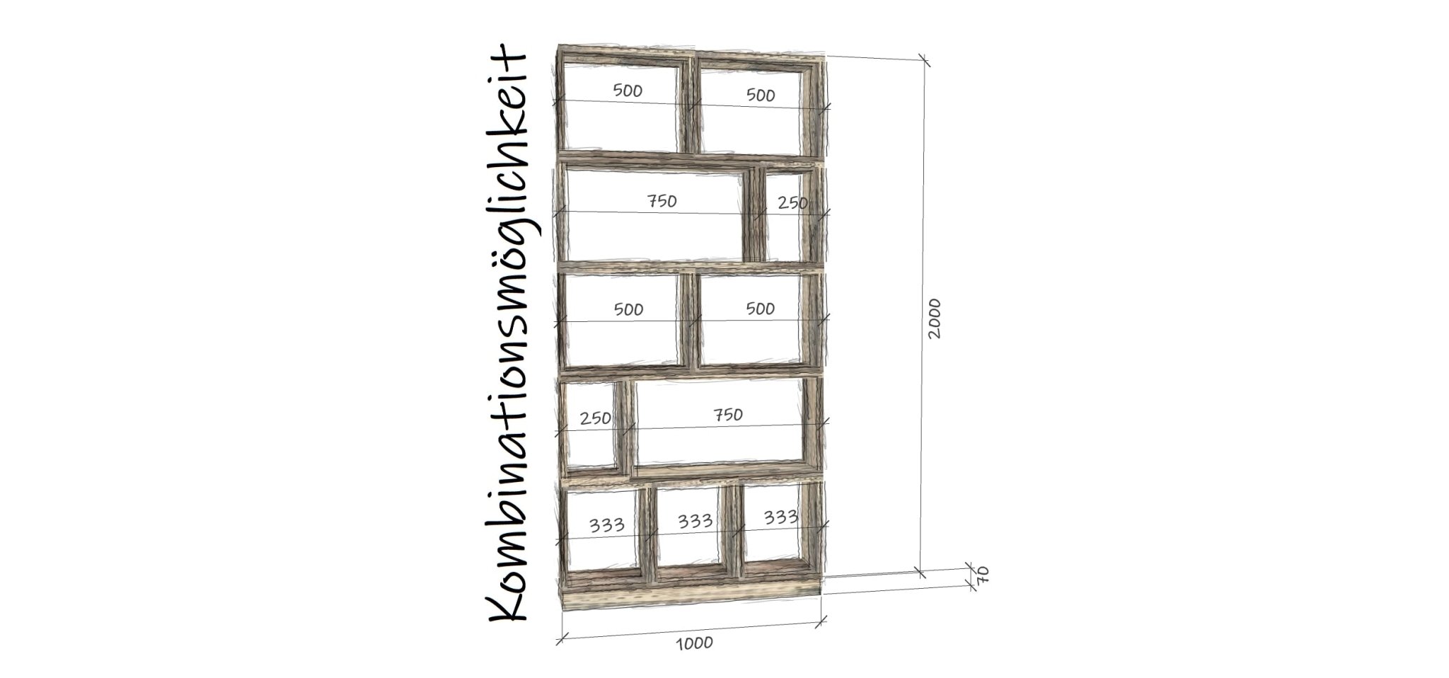 AKTION: Baukasten Regal aus Bauholz 22,5cm tief, USED Optik - Amoligno - Modulare Standregale